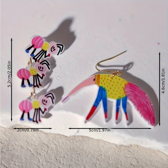 Colorful Anteater & Ant Dangle Earrings - Picture 3 of 3